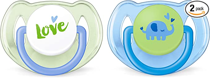 Philips Avent Classic Pacifier 6-18m, 2 Pack SCF189/24 Love/ Elephant, Baby Soother