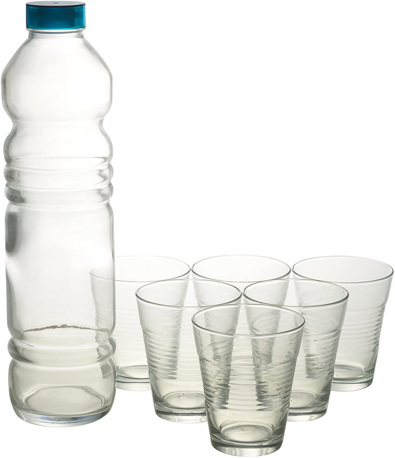 Glass Bottle 6 Glasses Ribbed Design