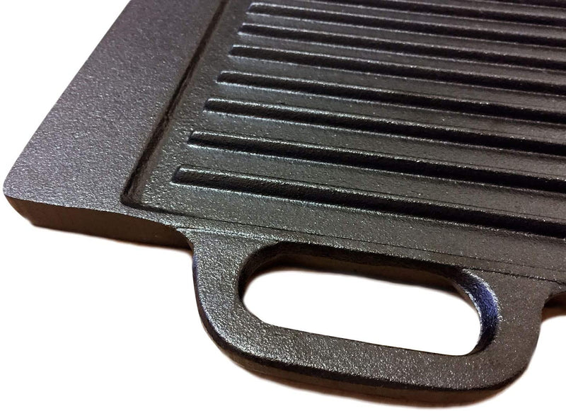 Homiu Cast Iron Griddle Pan: Double-Sided Design, Non-Stick Surfaces, Duel handle & Built-In Drip Tray