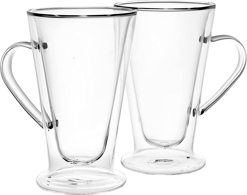 Homiu Double Walled Coffee or Tea Glasses Borosilicate Thermo Glass Cups Tall with Handle 430ml