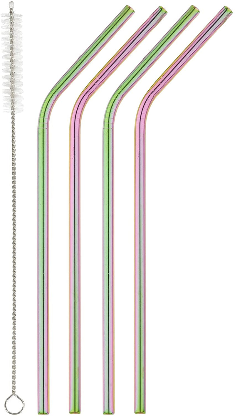 Homiu Stainless Steel Rainbow Straw Forever 4 Pack Includes Cleaning Brush
