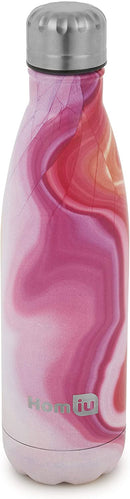 Homiu Water Bottle Print Design Insulated Double Walled Hot or Cold Stainless Steel Vacuum Flask Reusable (Pink Swirl 500ml)