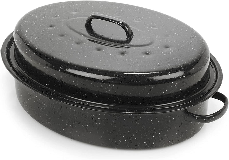 Homiu Enamel Self Basting Roasting Dish Pan Vitreous Oven with Lid 41.5cm