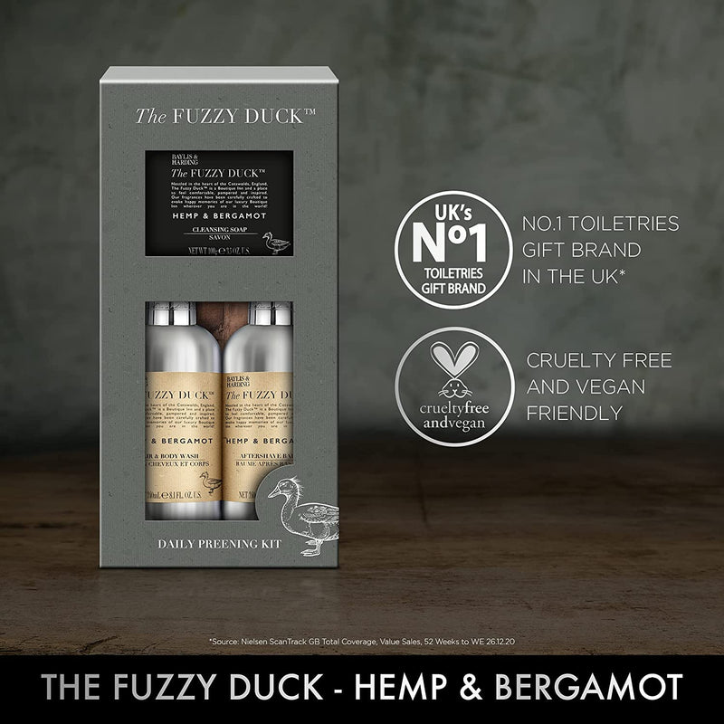 Baylis & Harding The Fuzzy Duck Men's Hemp & Bergamot Luxury Tall Trio Gift Set - Vegan Friendly