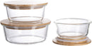 HOMIU 3PCE GLASS CONTAINERS WITH FLAT BAMBOO LIDS (Round Set)