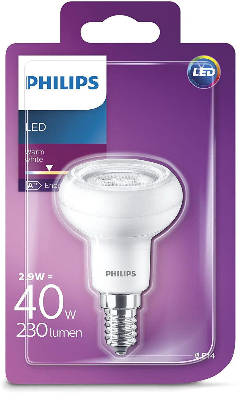 Philips LED Lustre E14 Small Edison Screw Reflector Light Bulb, 2.9 W (40 W) - Warm White [Energy Class A++]