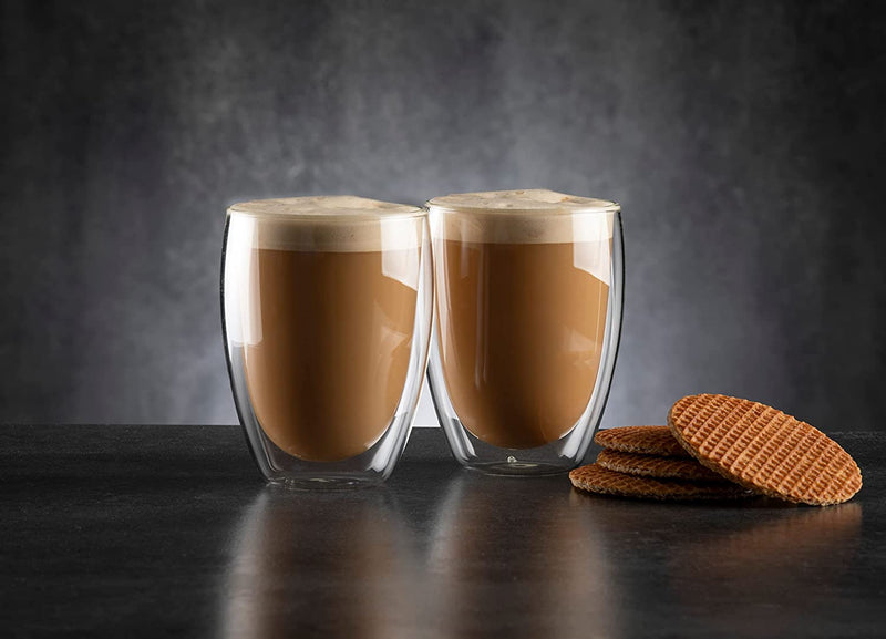 Homiu Double Walled Coffee or Tea Glasses Borosilicate Thermo Glass Cups Tall Coffee Cups 350ml