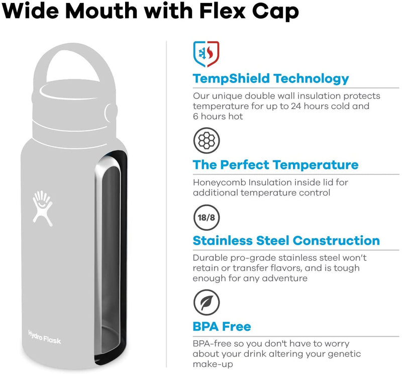 Hydro Flask Water Bottle 591 ml (20 oz), Stainless Steel & Vacuum Insulated, Wide Mouth with Leak Proof Flex Cap, Spearmint