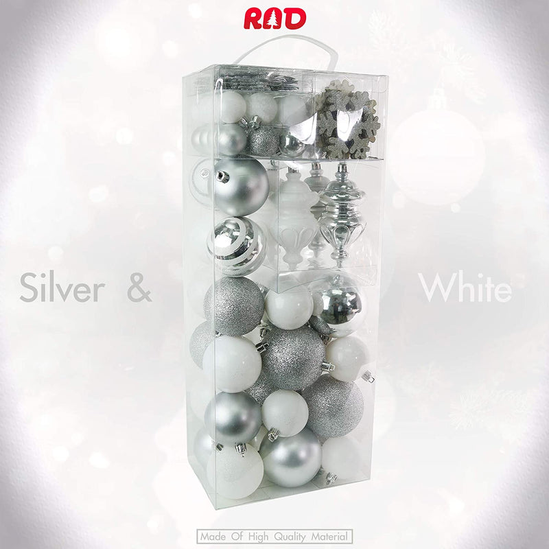 RN'D Christmas Snowflake Ball Ornaments - Christmas Hanging Silver and White Snowflake and Ball Ornament Assortment Set with Hooks