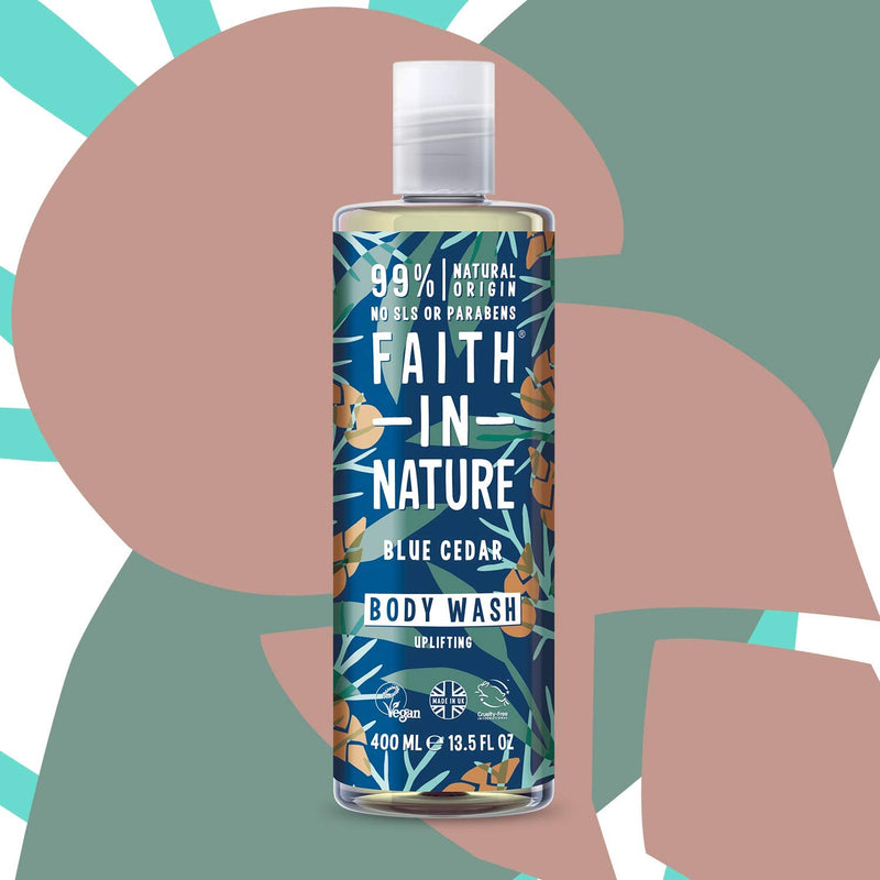 Faith In Nature Natural Blue Cedar Body Wash, Uplifting, Vegan and Cruelty Free, No SLS or Parabens, 400 ml