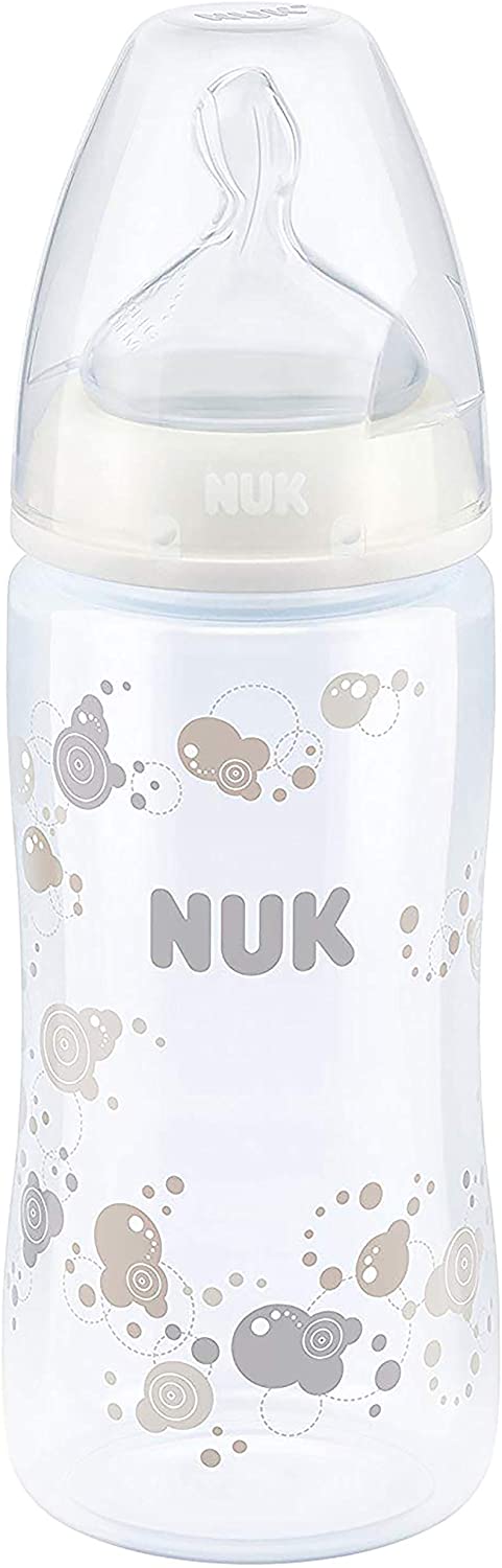 NUK First Choice+ Baby Bottles, Anti-Colic, 0-6 Months, Without Temperature Control, Silicone Teat, BPA Free