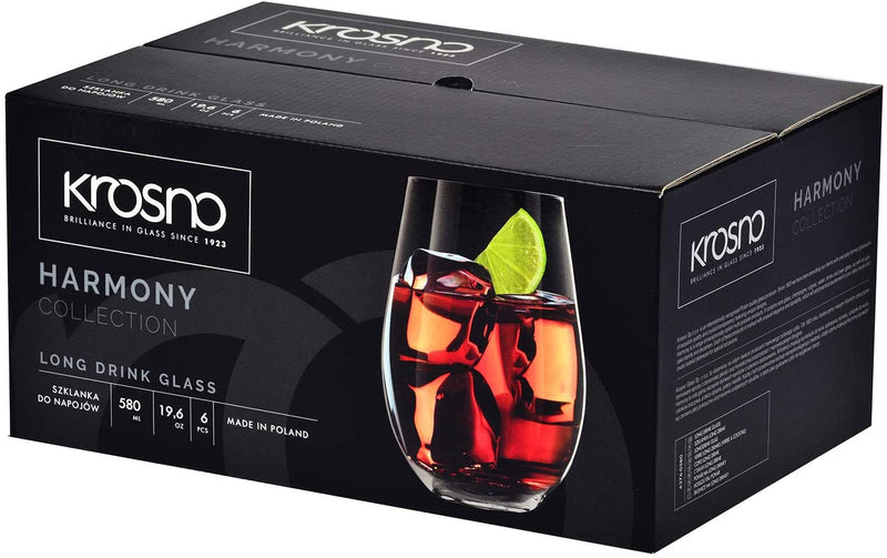 Krosno Stemless Red Wine Glasses | Set of 6 | 580 ML | Harmony Collection | Also can be used as a Water Juice Glass