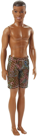 Barbie Ken Doll, Sun-Sational Beach Doll, Patterned Trunks, Dark Skin Multi Coloured New