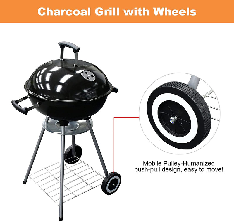 EU-AIRBIN BBQ Grill, 18-inch Portable Charcoal Grill for Outdoor, Charcoal Barbecue Grill with Lid and Chrome-Plated Rack