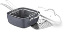 4 in 1 Non Stick Pot, Deep Multi-Use Pan with Fry Basket, Steamer Insert, Tempered Glass Lid