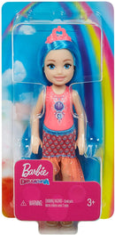 Barbie dreamtopia Chelsea Sprite- Doll with blue hair, pink headpiece, seashell-themed bodice New