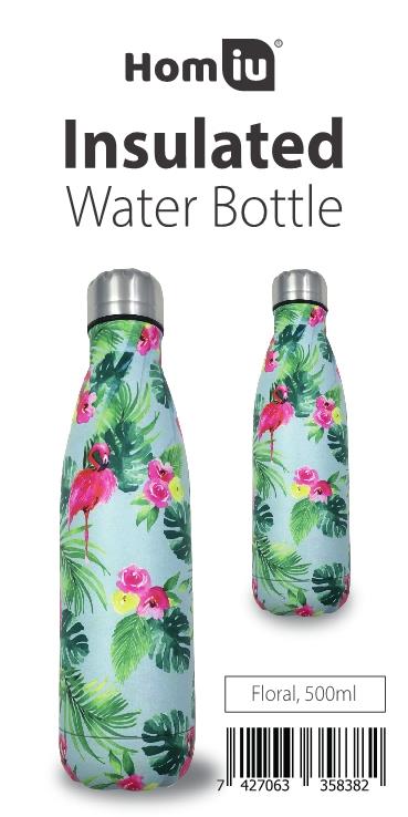 Homiu Water Bottle Print Design Insulated Double Walled Hot or Cold Stainless Steel Vacuum Flask Reusable (Floral 500ml)