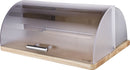 Homiu Roll Top Bread Bin Stainless Steel Elegant With Wooden Surface Silver Food