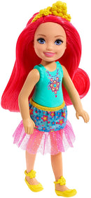 Barbie Chelsea Fantasy Doll Flowers With red hair ,A yellow headpiece, Skirt with floral print