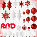 RN'D Christmas Snowflake Ball Ornaments - Christmas Hanging Snowflake and Ball Ornament Assortment Set with Hooks - 76 Ornaments and Hooks (Red & White)