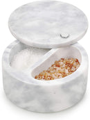 Homiu Salt Cellar Marble 2 Compartment with Swivel Top Storage