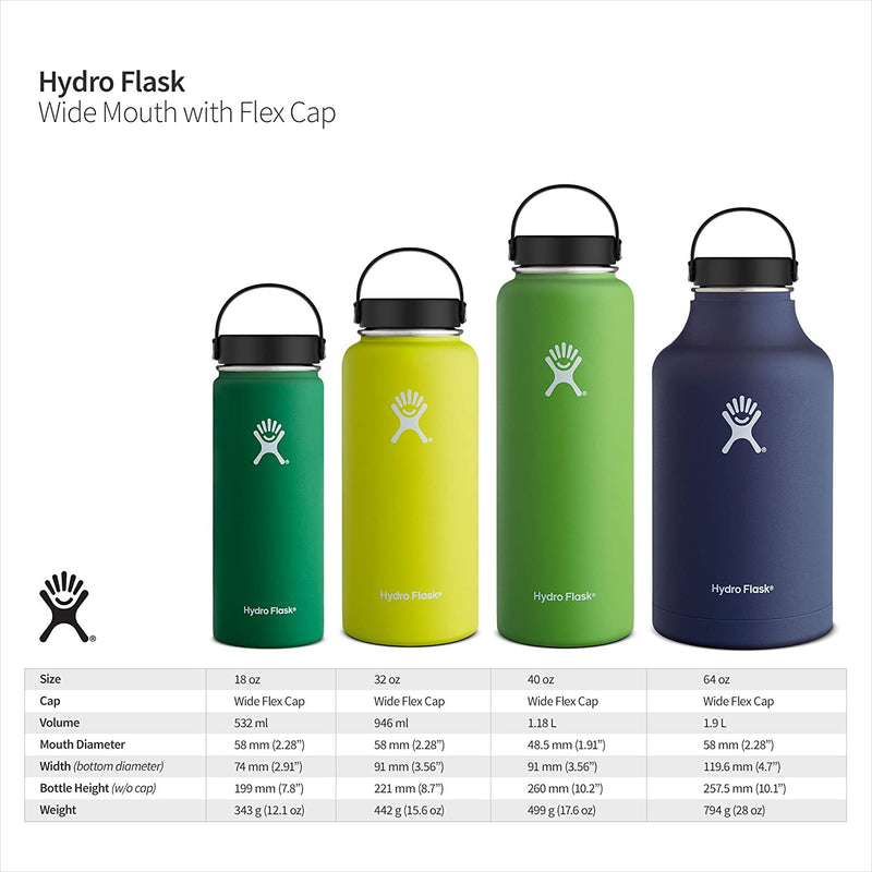 Hydro Flask Mouth 32 oz. Wide Water Bottle, Stainless Steel, Lava
