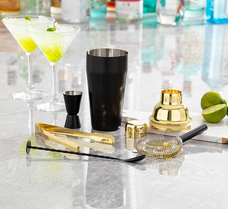Homiu Black Gold Cocktail Making Kit Boston Shaker Stainless Mixer 5 Pack Gift