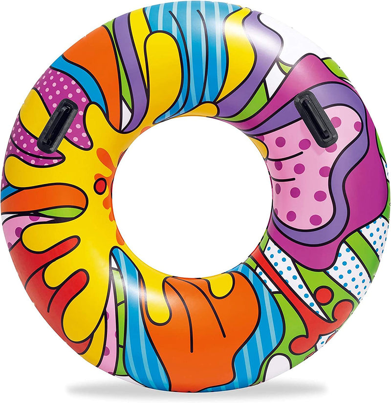 Bestway 36125-19 Inflatable Rubber Ring, Swimming Float with Pop-Art Design, Multi-Colour