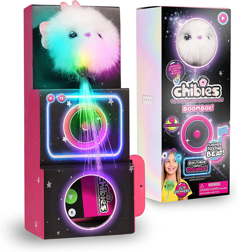 CHIBIES Boom Box - Twinkle | Cute Fluffy Party Pets That Flash to the Beat of Music | Interactive Animal Soft Toy Characters