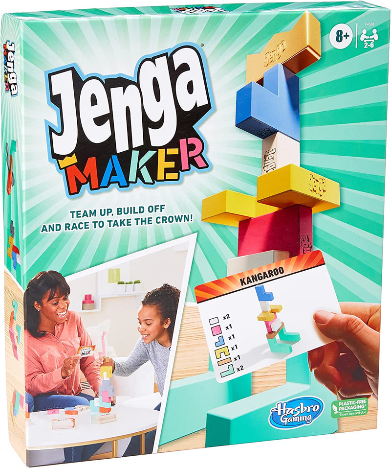 Monopoly Jenga Maker Wooden Blocks Stacking Tower Game Game for Kids Ages 8 and Up, Game for 2-6 Players, Multicolor