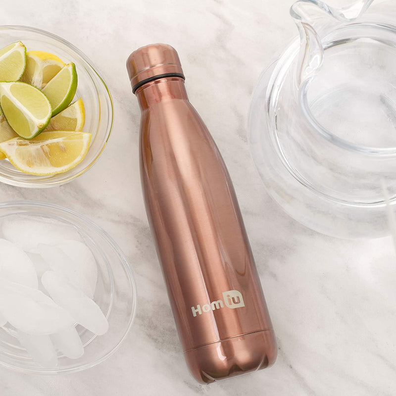 Homiu Water Bottle Vacuum Insulated Flask Ultimate Hot and Cold Double Walled Stainless Steel (Copper, 500ml)