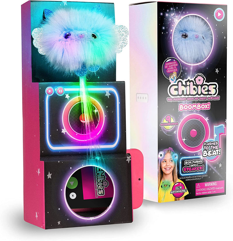 CHIBIES Boom Box - Kosmic | Cute Fluffy Party Pets That Flash to the Beat of Music | Interactive Animal Soft Toy Characters