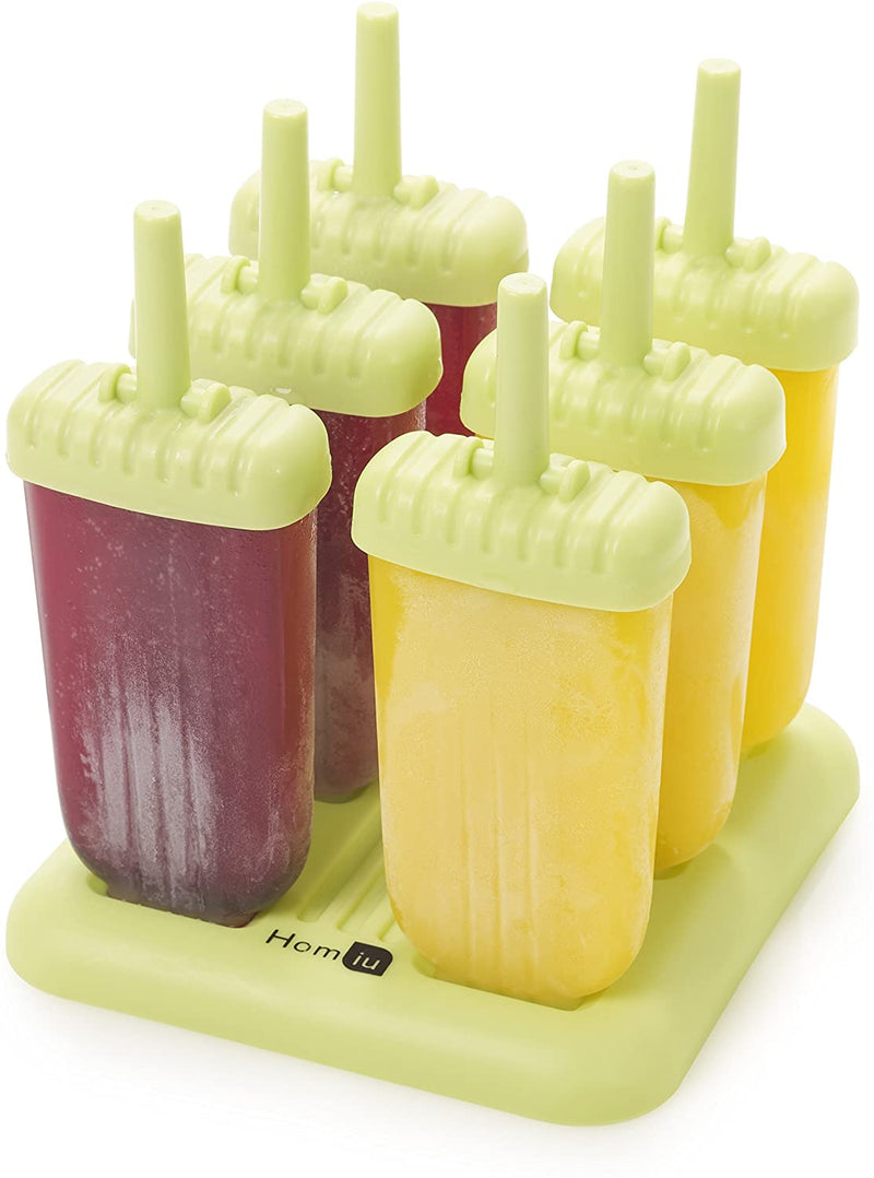 HOMIU Reusable Ice Pop/Popsicle Moulds -6 PACK- DIY, Lid+Base -BPA Free (Green)