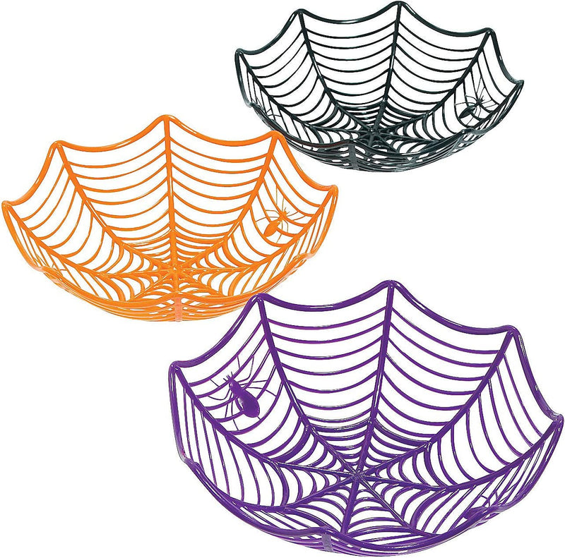 Fun Express Plastic Spider Web Spiderweb Halloween Candy Bowls - 3 Piece Set