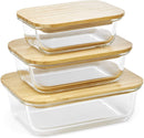Homiu 3-Piece Rectangle Glass Containers with Bamboo Lids Airtight Leakproof