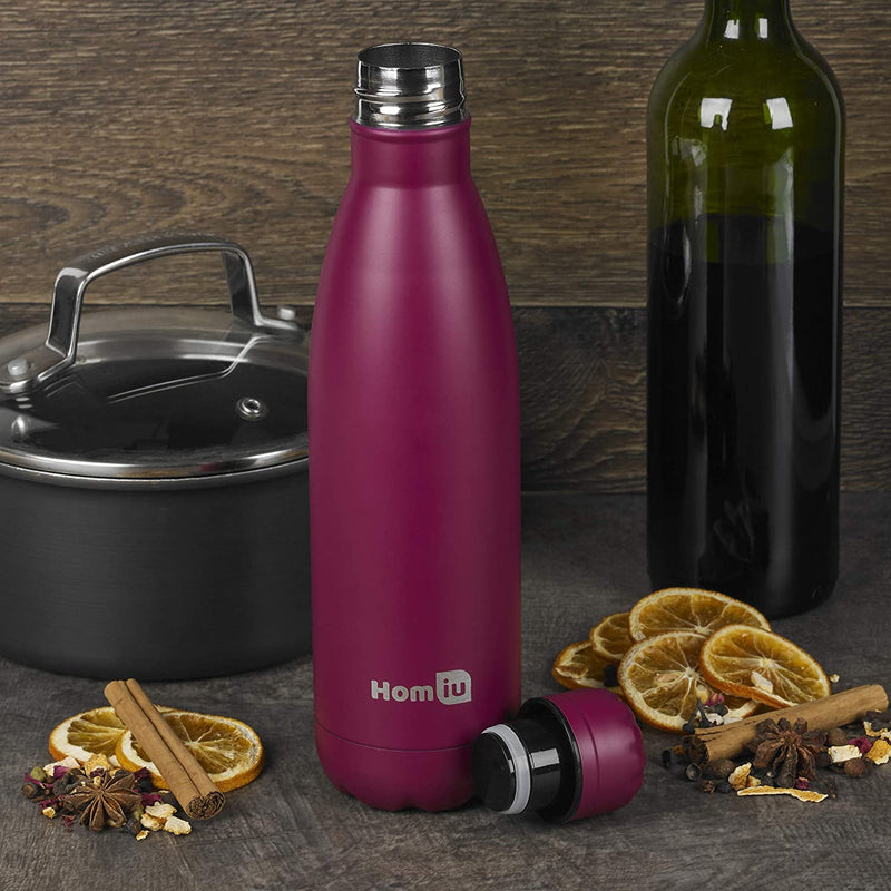 Homiu Water Bottle Vacuum Insulated Flask Ultimate Hot and Cold Double Walled Stainless Steel (Berry, 750ml)