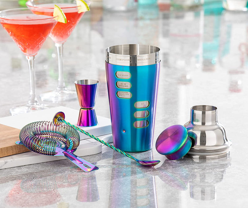Homiu Rainbow Cocktail Making Kit Boston Shaker Stainless Mixer 4 Pack Kit Gift