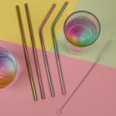 Homiu Stainless Steel Rainbow Straw Forever 4 Pack Includes Cleaning Brush