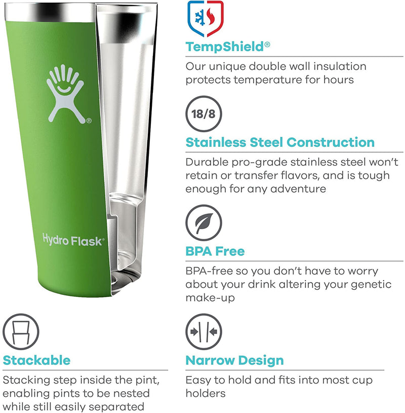 Hydro Flask 16 oz Stackable Vacuum Insulated Stainless Steel True Pint (No Lid)