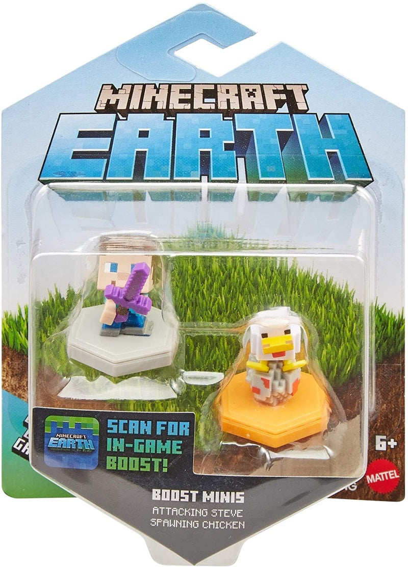 MINECRAFT EARTH BOOST MINIS ATTACKING STEVE & SPAWNING CHICKEN Figures