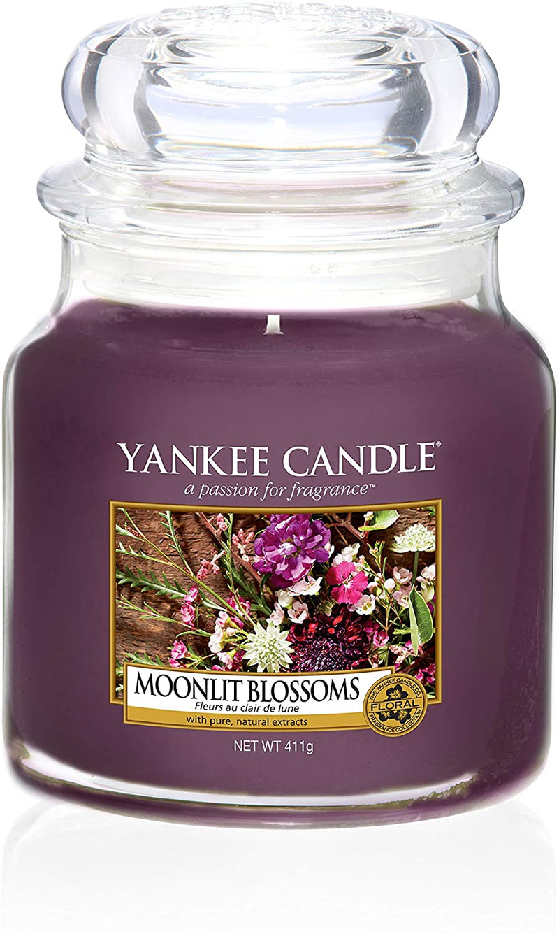 Yankee Candle Moonlit Blossoms Medium Jar, Gift Xmas, 75 Hours Lighting, Purple, NEW