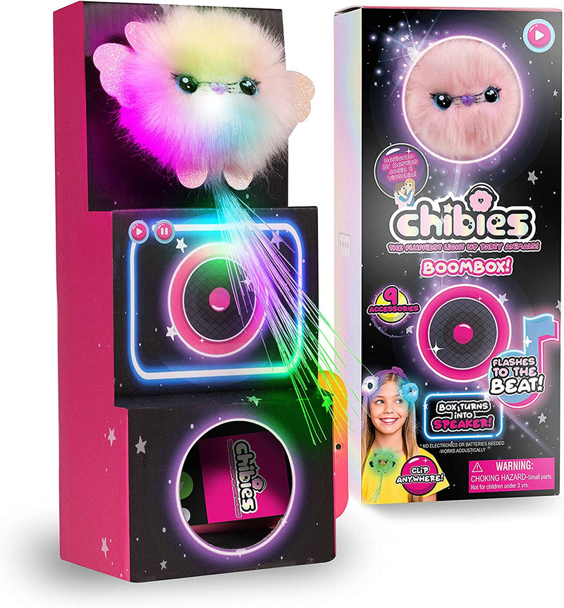 CHIBIES Boom Box - Mysty | Cute Fluffy Party Pets That Flash to the Beat of Music | Interactive Animal Soft Toy Characters