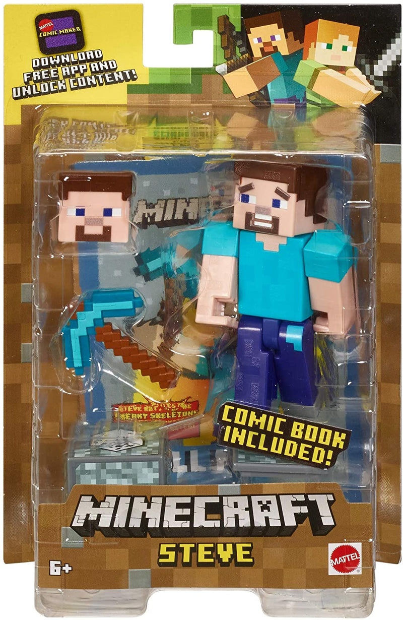 Minecraft Steve Action Figure, Comic Maker, with swappable faces and weapon