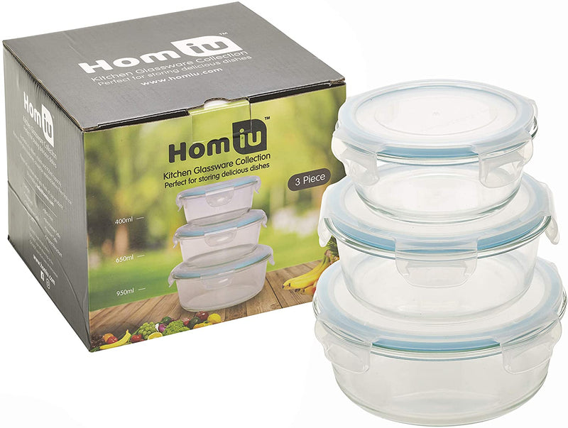 Homiu  Round Glass Container Food Storage Sets with Lids 6 piece set