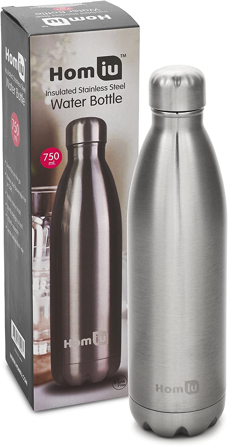 Homiu Water Bottle Vacuum Insulated Flask Ultimate Hot and Cold Double Walled Stainless Steel (750ml)