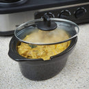 Homiu Triple Slow Cooker, 3 Individual Heat Pots, Easy Clean, Non Stick, Temperature Control 3 Settings Low Medium High 300W Power, Ceramic Silver