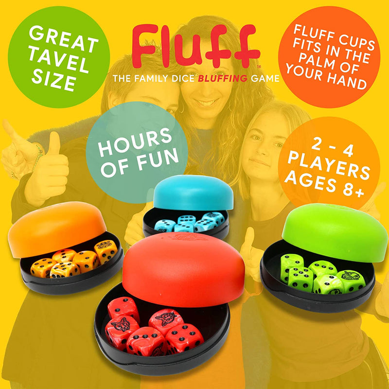 Bananagrams Fluff Rolling Dice Game - Family Game with Cups Like Liars Dice