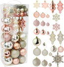 RN'D Christmas Snowflake Ball Ornaments - Christmas Hanging Snowflake and Ball Ornament Assortment Set with Hooks - 76 Ornaments and Hooks (Yellow & Rose Gold)