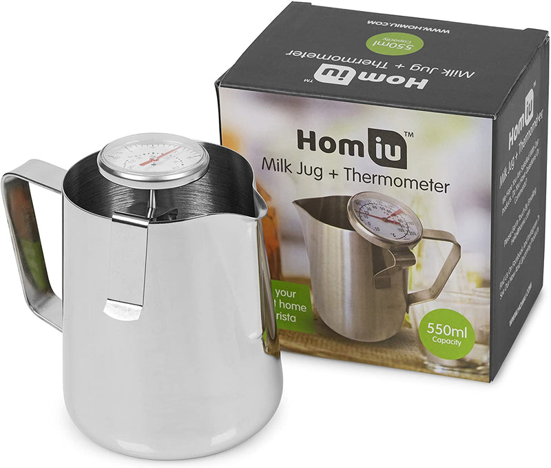 Homiu Milk Jug Pitcher Thermometer Stainless Steel Perfect Making Coffee Frothed