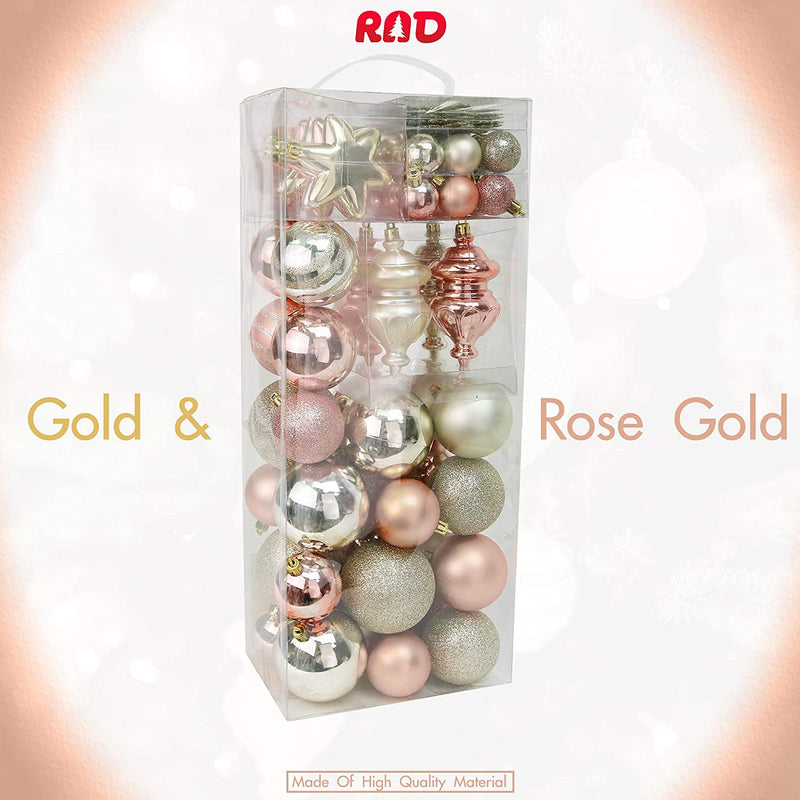 RN'D Christmas Snowflake Ball Ornaments - Christmas Hanging Snowflake and Ball Ornament Assortment Set with Hooks - 76 Ornaments and Hooks (Yellow & Rose Gold)